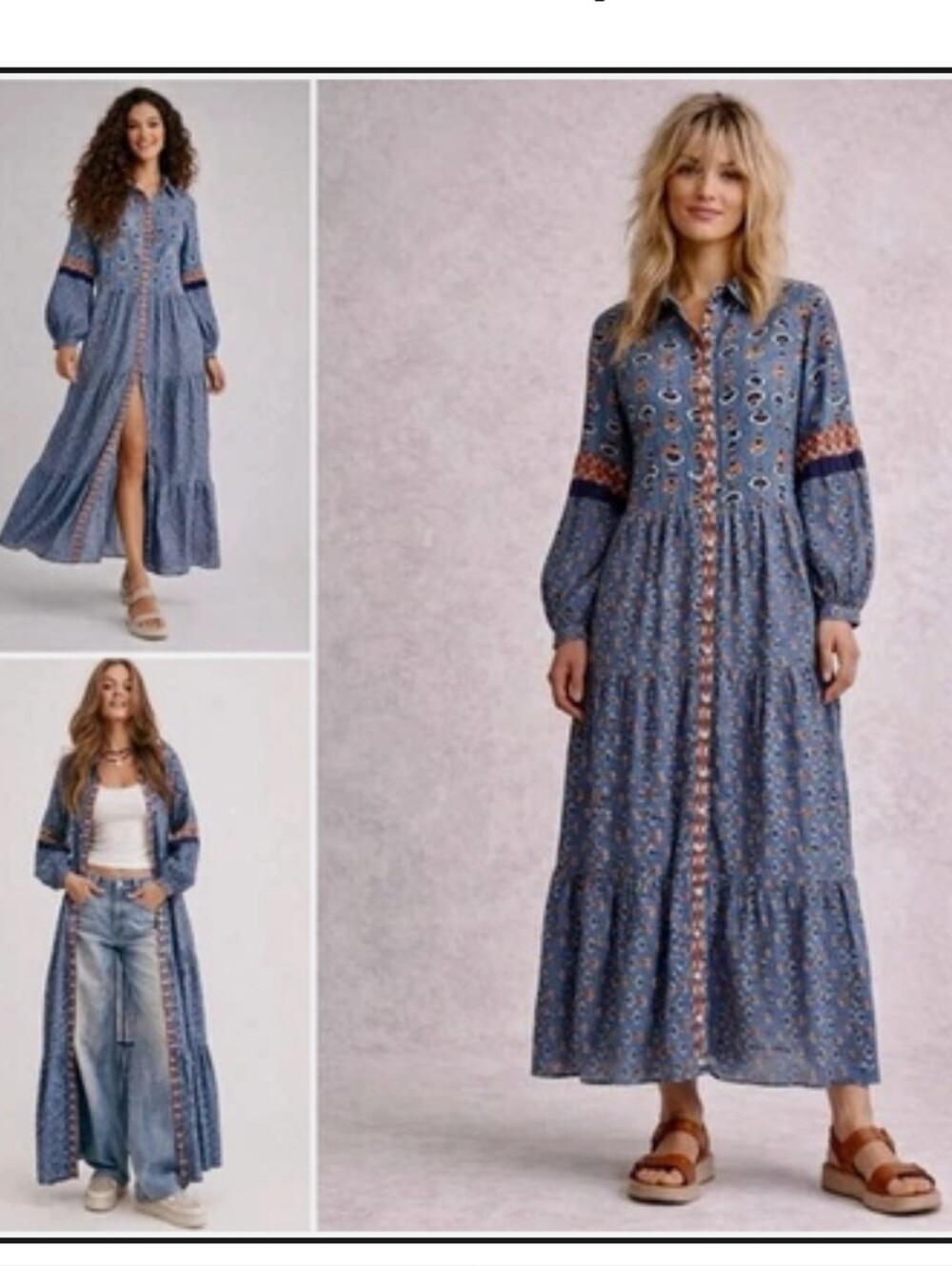 FREE PEOPLE Papillon Duster Maxi Dress Blue Size Medium LIKE NEW